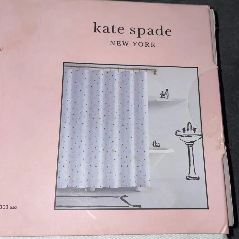 Kate Spade New York Bakery Dot Shower Curtain Pink Yellow 72x72 Fabric Cotton